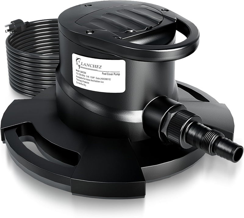 LANCHEZ 1/2HP Automatic Swimming Pool Cover Pump, 2250GPH Submersible Water Sump Pump with Check Valve & 3 Adapters, 25ft Power Cord, Removal for Swimming Pool, Hot Tubs, Rooftops, Water Beds and more - Image 1